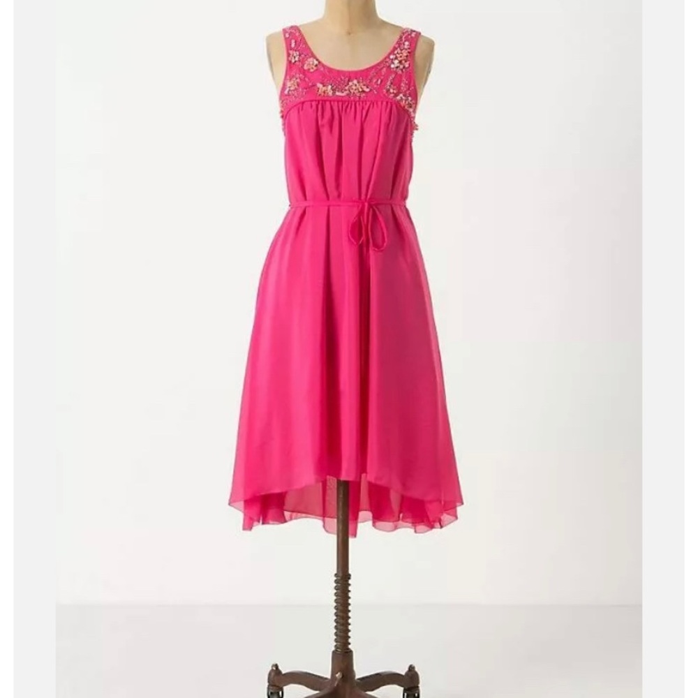Anthropologie Leifsdottir dress Pink Silk Size 0 floral bead embellishments